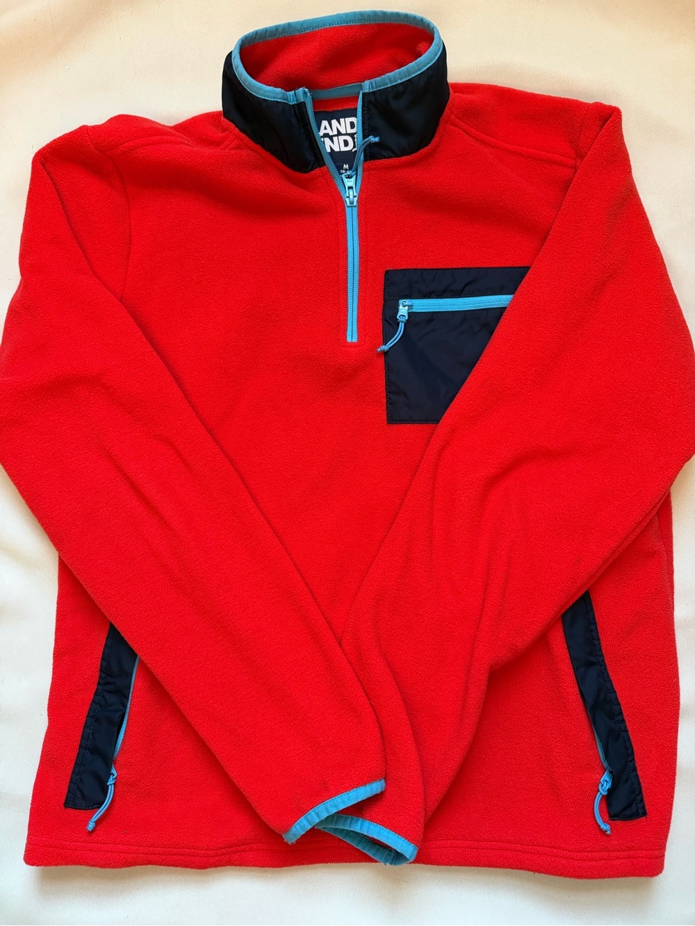 Men's Lands End Red Quarter-Zip Fleece Pullover -size M